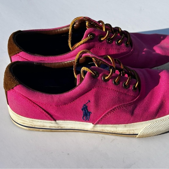 POLO Ralph Lauren Fuchsia and Navy Sneaker Leather Laces Size 9.5 - Picture 4 of 11